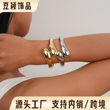 欧美金属风几何光面水滴环抱手镯复古ins简约轻奢小众高级精致手