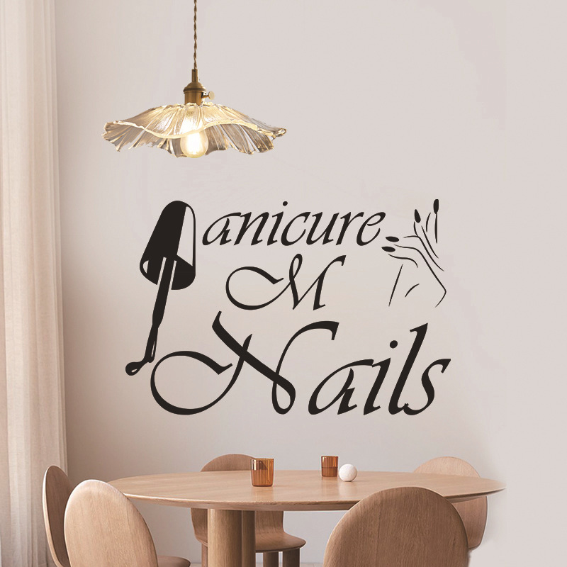 Manicure Nails nail polish bottle and one finger pattern nail shop window decorative wall sticker KL907