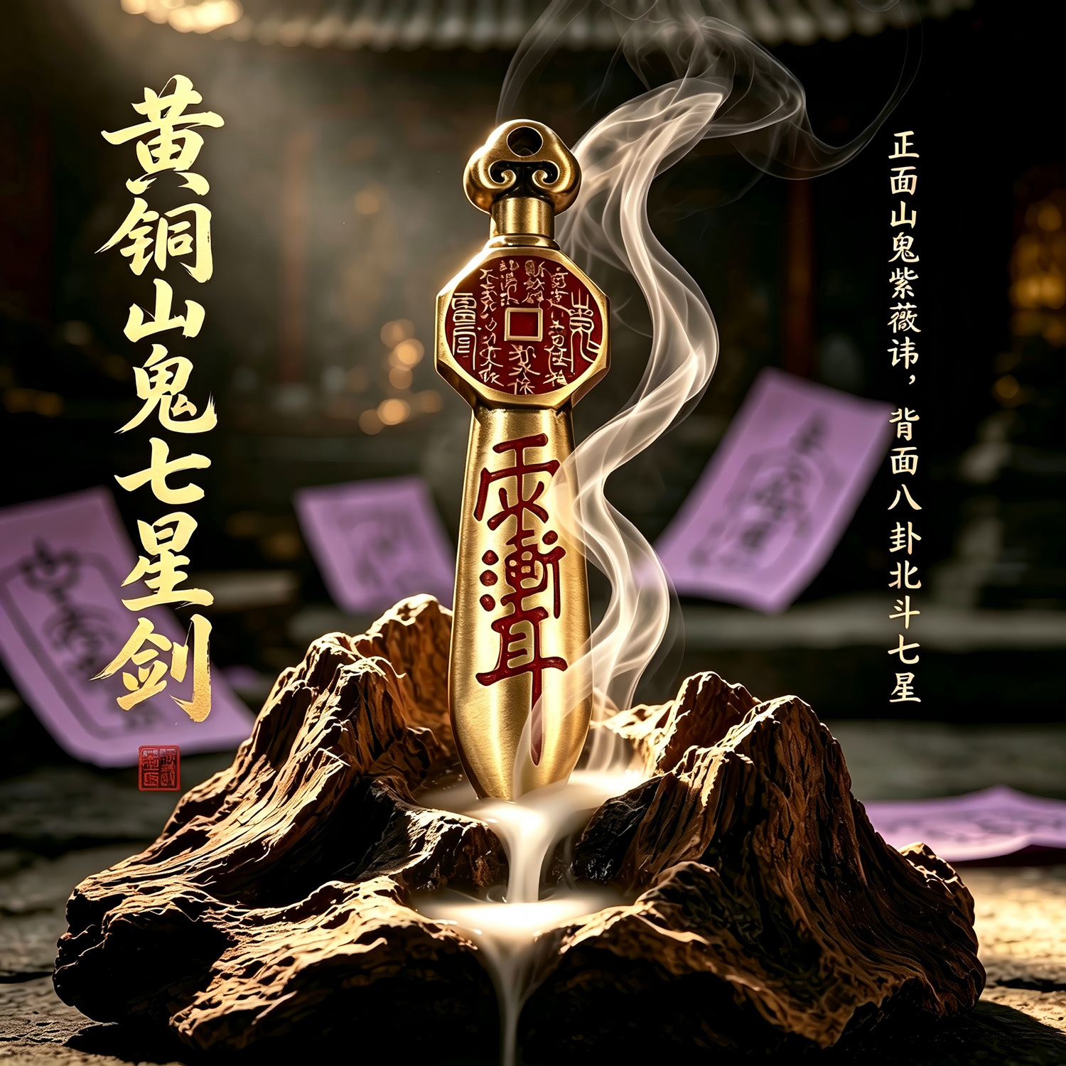 【道家法器】黄铜山鬼七星剑紫薇讳八卦挂件实心天师剑玄学摆件