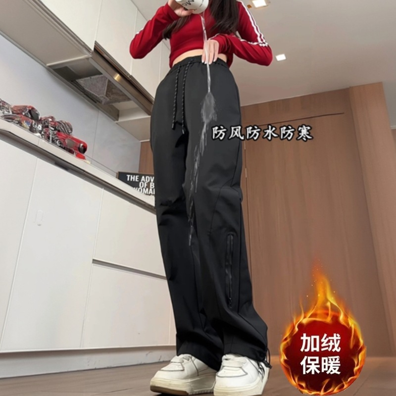 American-Style Outdoor Sports Softshell Pants for Women, Autumn and Winter Hiking and Mountaineering Casual Pants, Workwear, Fleece-Lined, Thickened Straight-Leg Long Pants