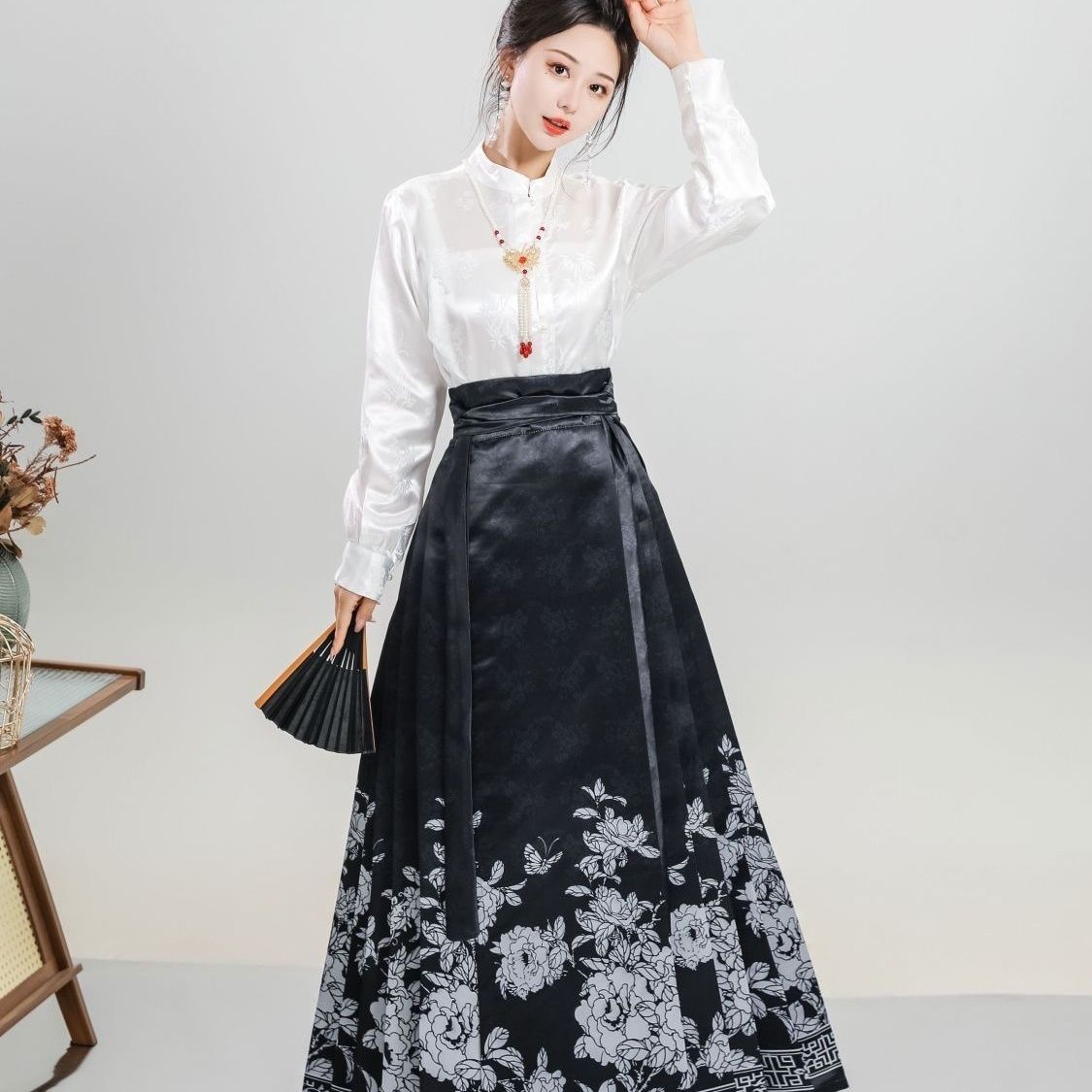 Autumn/Winter New Original Hanfu Horse-face Skirt National Color Daily Improved Commuter New Chinese Style Suit Women's Jacquard