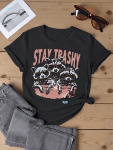 Trashy Raccoon Tee Lightweight Breathable Women's Round Neck