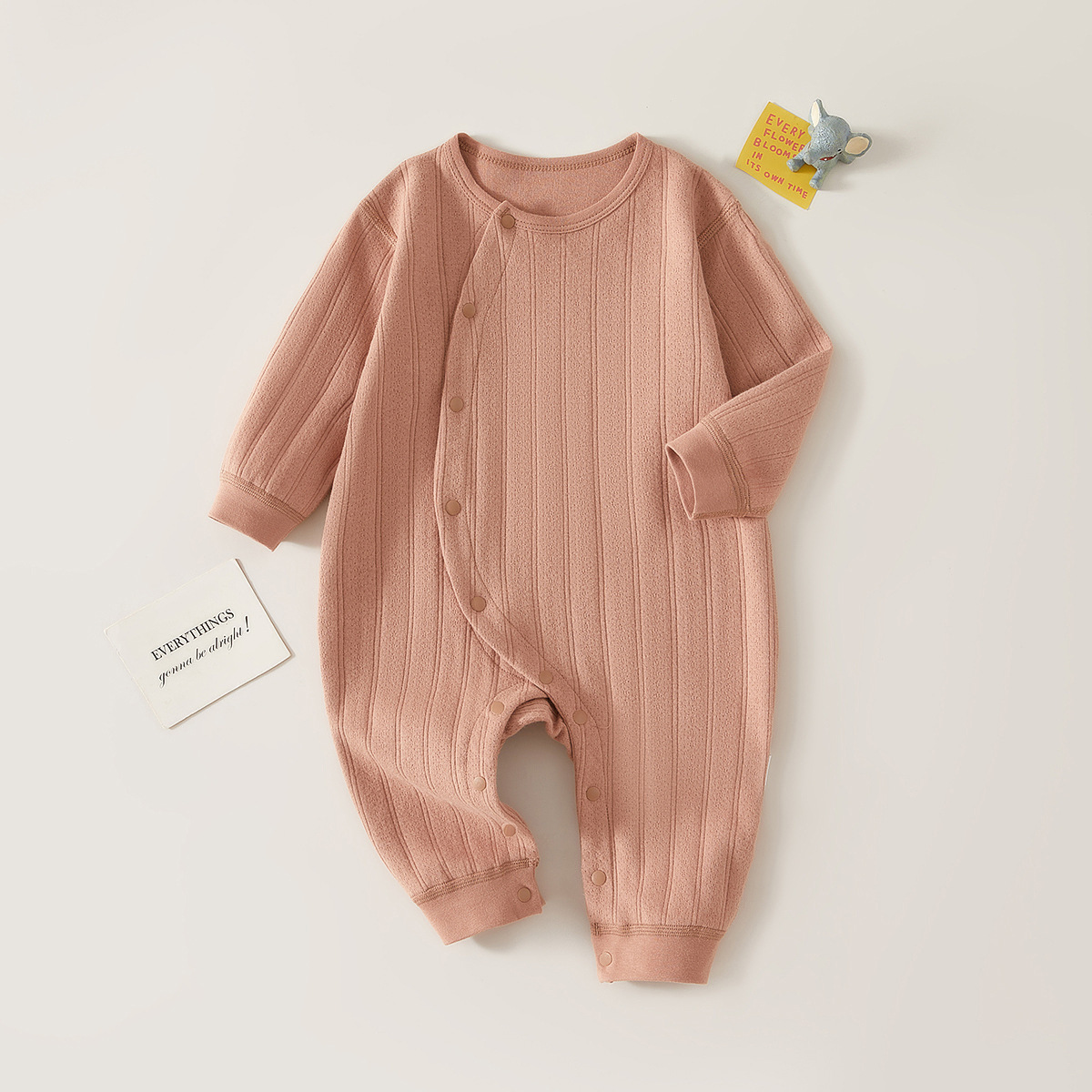 Baby's jumpsuit Spring and Autumn Pure Cotton Class A Baby's Clothes Four Seasons Slant Open Long Sleeve Pajamas Autumn and Winter Underwear