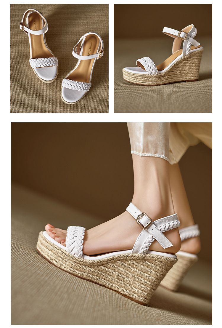 Sandal cao gót nữ hở mũi đế xuồng đan bohemian, gót 9 cm — màu trắng, màu mơ chi tiết 9