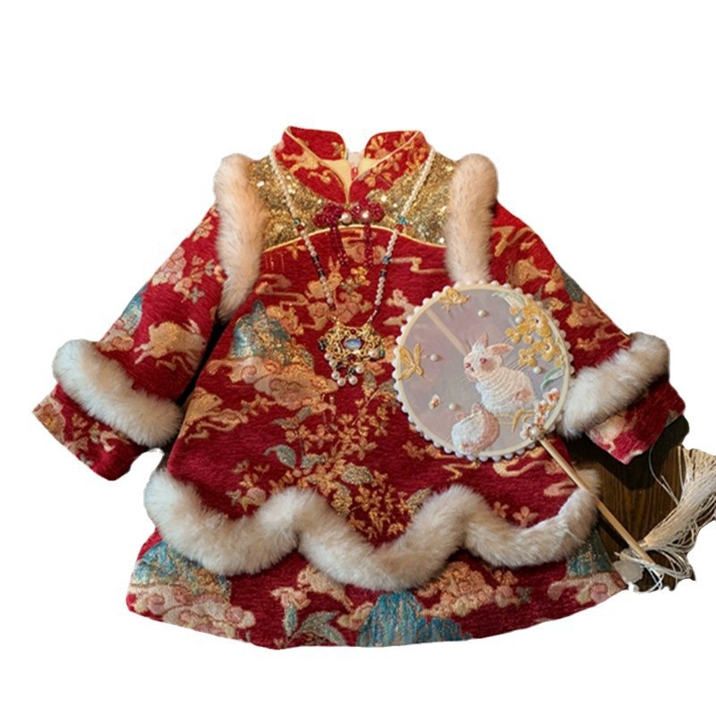 Ropa de Año Nuevo de niñas 2024 nueva ropa de invierno Tang vestido de aniversario de niños y niñas bebés de Año Nuevo Cheongsam falda de ropa Han