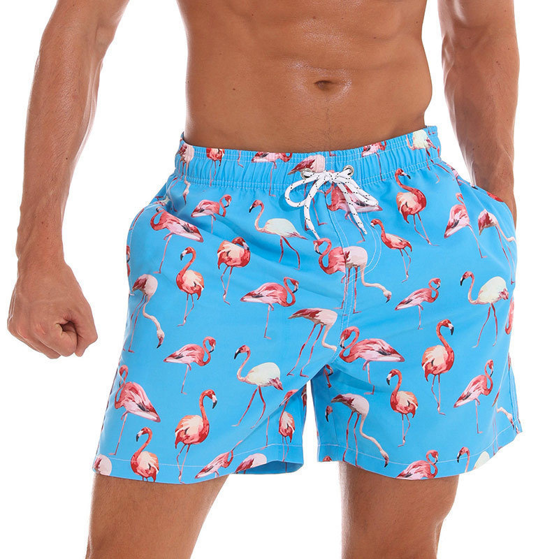 Cross-Border Amazon Hot Men's Beach Pants 3D Printed Flamingo Fruit Series Large Size Quick-Drying Swimming Trunks