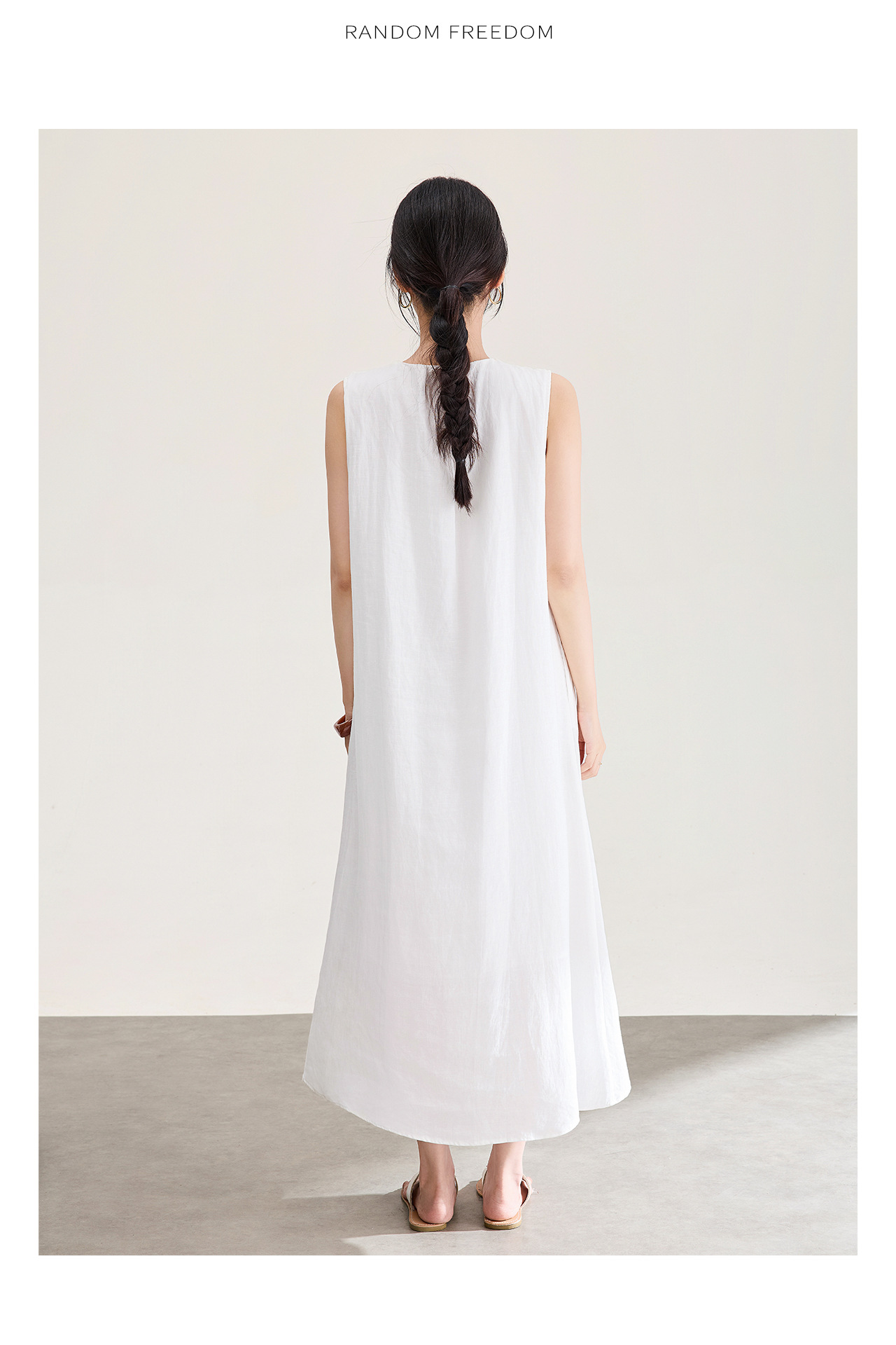 Đầm maxi nữ dáng suông không tay chất liệu tencel phối ren jacquard thêu họa tiết — màu trắng chi tiết 15