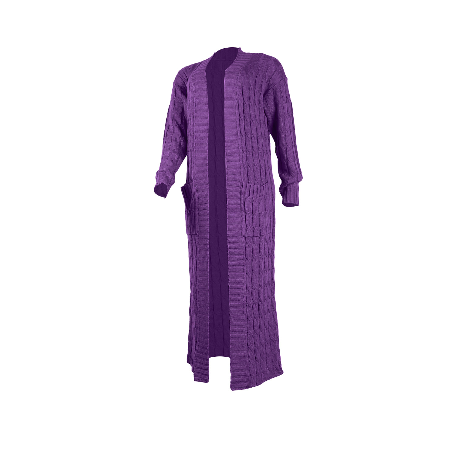 Damen Strickjacke Lang Aus Grobstrick In Unifarben Wintermantel_voghion.com