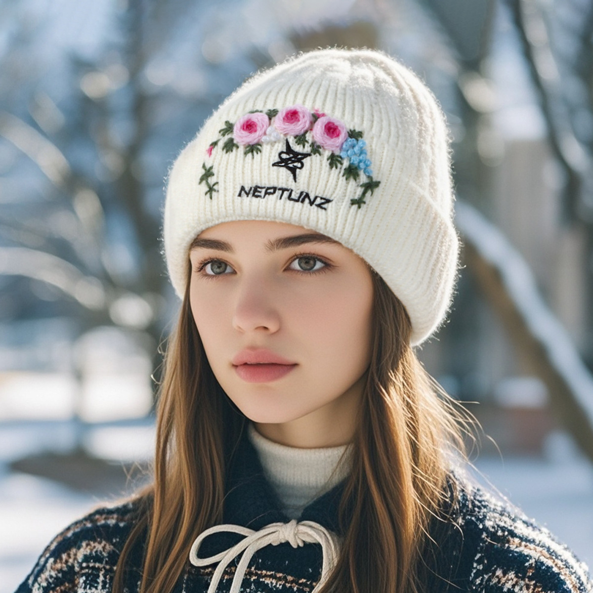 Cappello invernale caldo all'uncinetto, versatile, lavorato a maglia e ricamato a mano, di alta qualità, per autunno/inverno_voghion.com