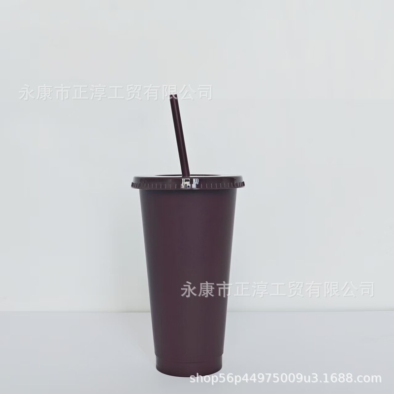 外贸新款马卡龙系列大容量710ML塑料奶茶杯PP材质磨砂手感吸管杯|undefined