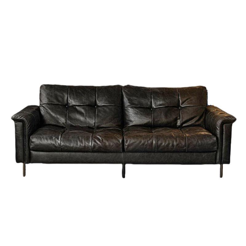 Sofá de cuero medieval negro de cera de aceite sofá de cuero nebulosa diseñador de estilo retro sala de estar pequeña casa triple