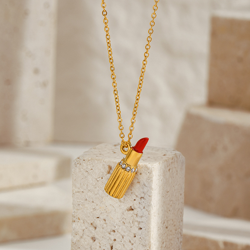 8g Weight Lobster Trigger Clasp Closure Clasp Closure Type 304 Stainless Steel Pendant Material Pendant Necklace Classification 304 Stainless Steel Chain Material Singapore chain, cable chain Chain Type 1 Piece Quantity Casual, Daily Occasion 304 Stainless Steel Material Lipstick, Cherry, Lock Pattern All Seasons Season Women's Gender Plating Design Elegant, Vintage Style Style Wholesale Jewelry Elegant Vintage Style Lipstick Cherry Lock 304 Stainless Steel Plating Singapore Chain Cable Chain Pendant Necklace 13