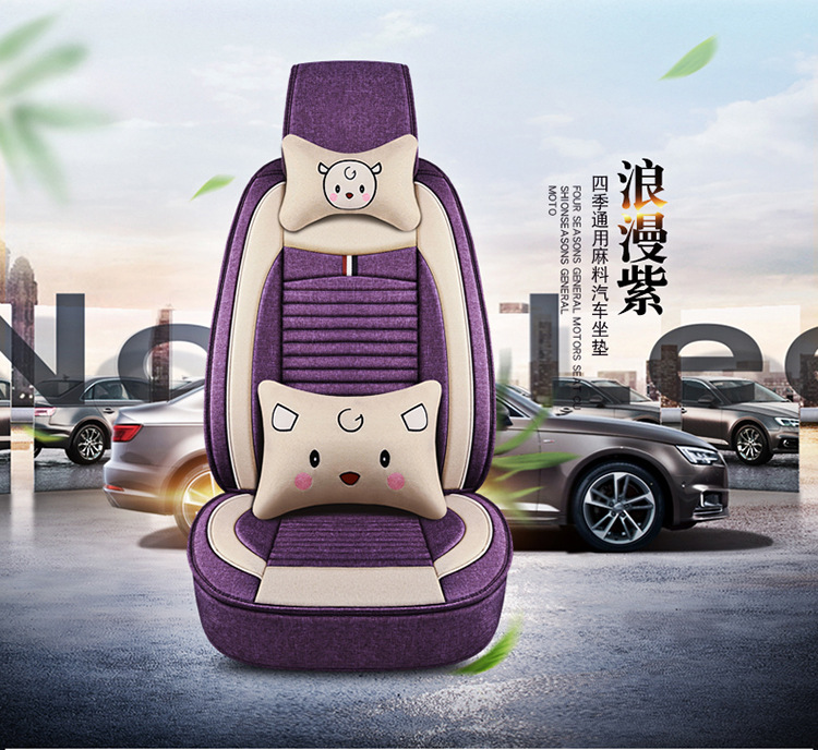 Five-Seater Car Seat Covers, Universal for All Seasons, Linen Seat Covers, Fabric Car Cushions, Fully Enclosed Car Seat Pads