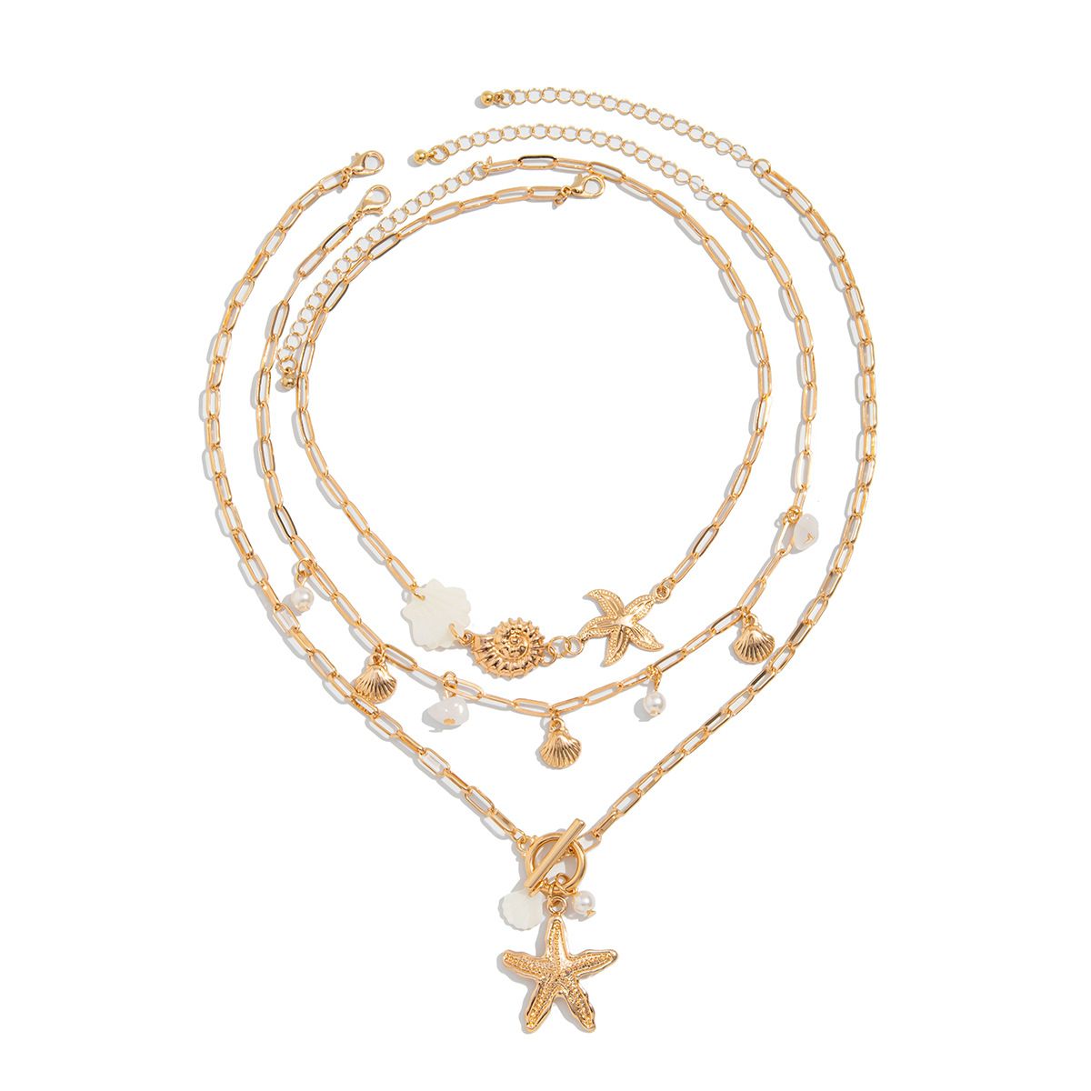 Europa y los Estados Unidos, el océano transfronterizo, el collar de concha de estrella de mar, el collar de cadena de grava de perlas de imitación de moda femenina image 6