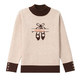 2025秋冬季新款圆领芭蕾风提花针织长袖女装百搭设计甜美风休闲风，女装针织衫/毛衣，妃慕昵服饰