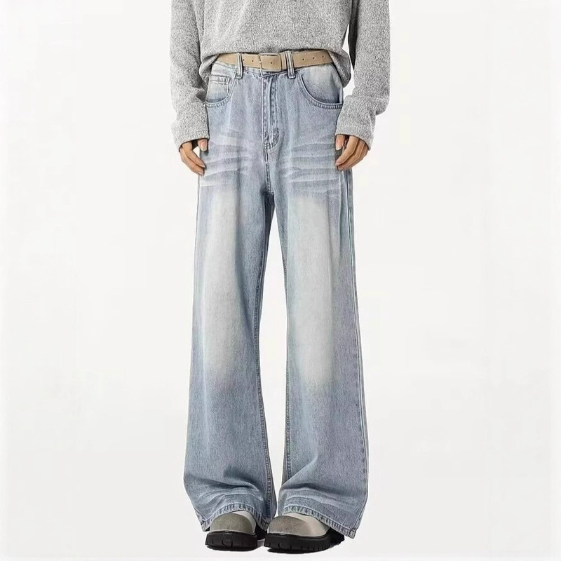 American Retro Washed Wide-Leg Blue Jeans Unisex Trendy Niche Loose Straight Versatile Casual Long Pants American Retro Washed Wide-Leg Blue Jeans Unisex Trendy Niche Loose Straight Versatile Casual Long Pants