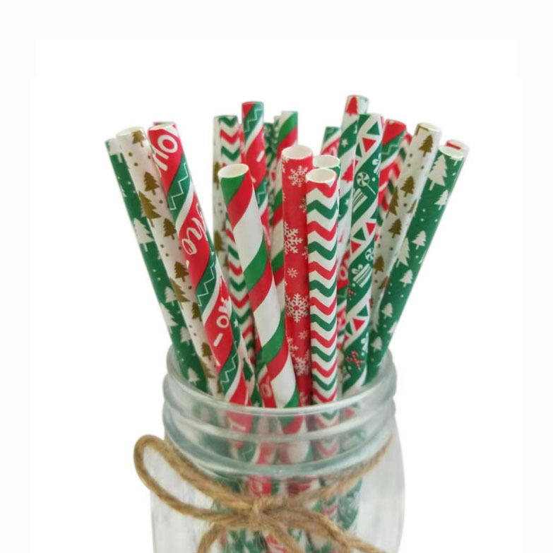 En stock al por mayor paja de papel desechable paja de papel degradable paja decorativa de Navidad