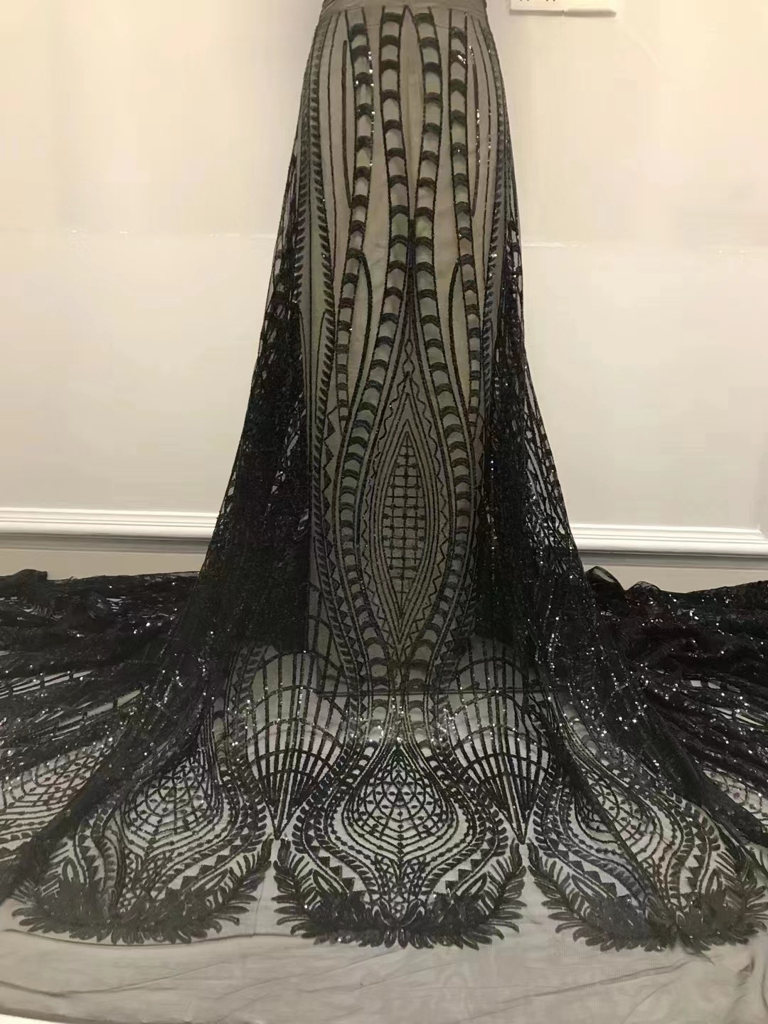 Vestido de bola estilo malla lentejuelas bordado encaje tela para fiesta ocasión vestido de novia vestido de tela JX2997