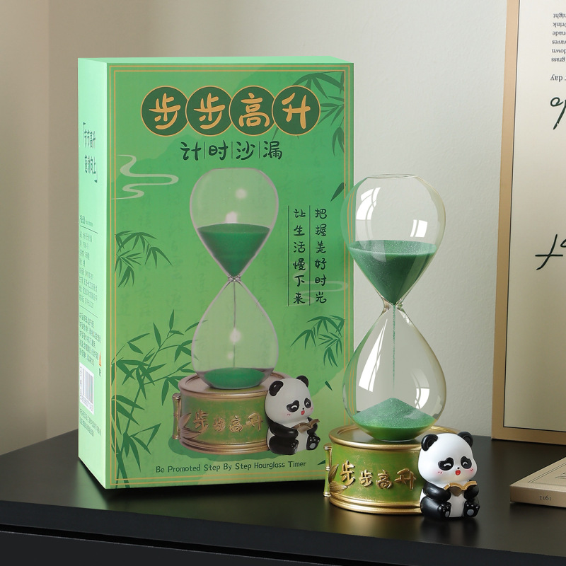 开学季熊猫沙漏计时器摆件工位解压神器趣味装饰儿童教师节礼物|undefined