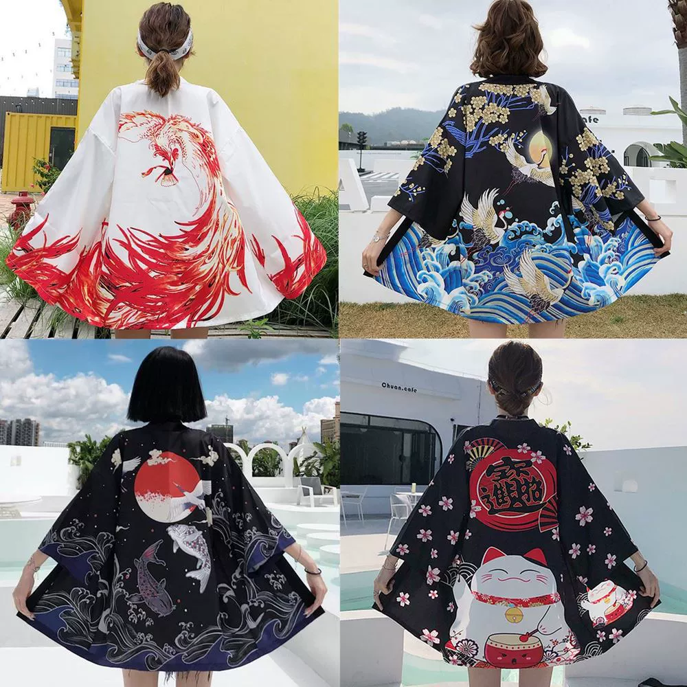 2025 китайский стиль новый огненный феникс кардиган плащ 3D цифровая печать серия журавлей с семью рукавами кимоно