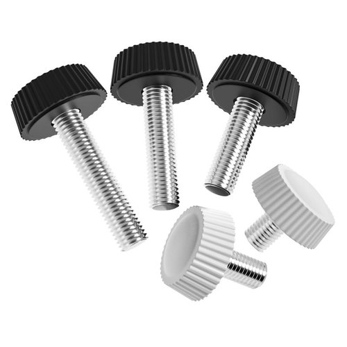 Plastic round head knurled handle screw with rubber tip, black and white plastic twist adjustment knob, M3M4M5M6