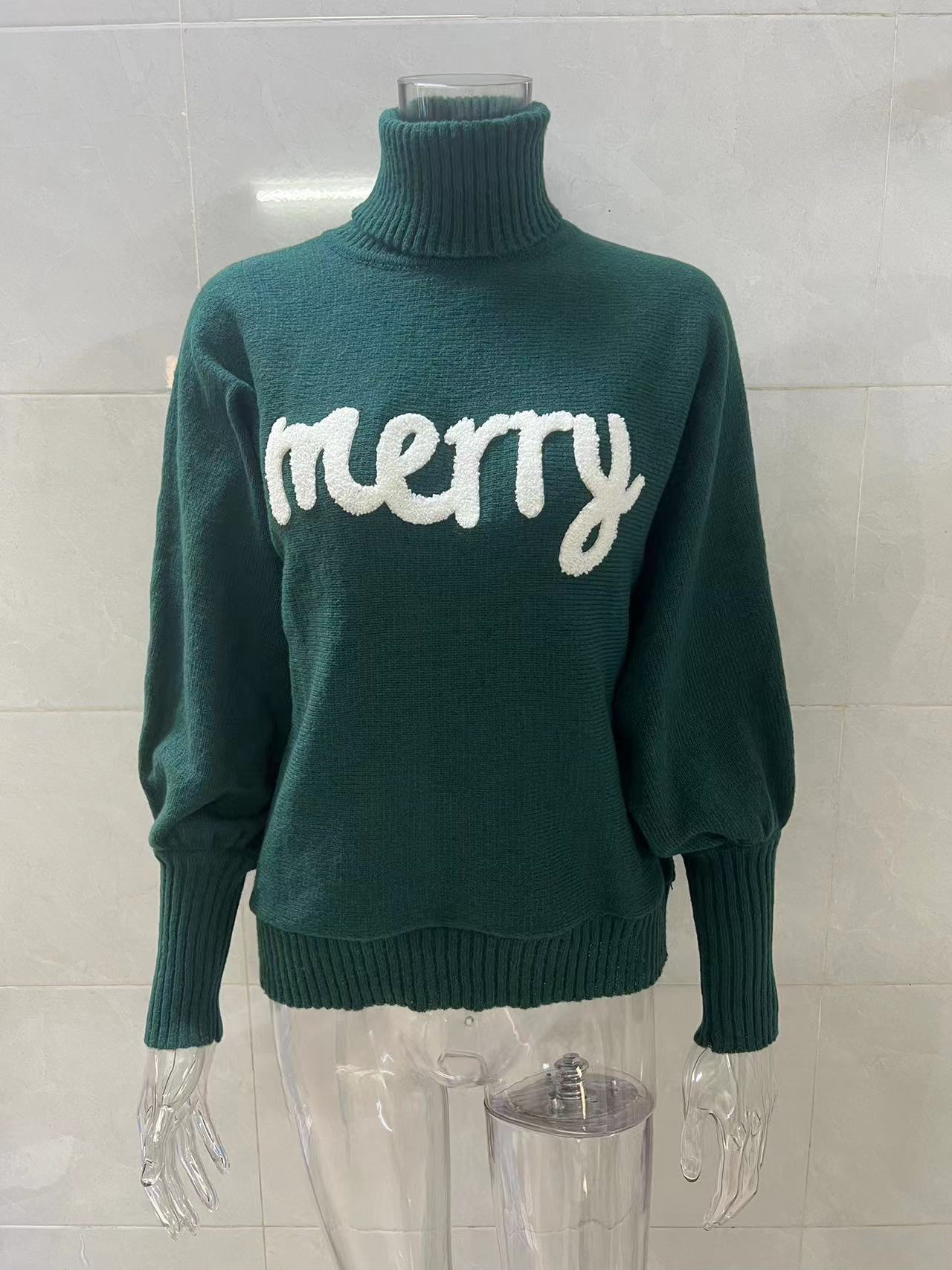 350g Weight Long Sleeve Sleeve Length Pullovers Placket Type Batwing Sleeve Sleeve Type Polyester, Polyacrylonitrile Fiber Fabric Type Long Top Length Sweater Tops Type Daily Occasion Turtleneck Neckline Loose Fit Type Christmas Festival Letter Pattern Winter, Autumn Season Women's Gender Embroidery Design Streetwear Style Wholesale Women's Streetwear Letter Long Sleeve Embroidery Sweaters & Cardigans 38
