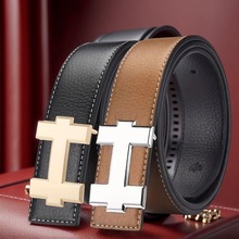 休闲时尚皮带韩国H扣男女士合金扣真皮男士腰带外贸潮流荔枝纹批