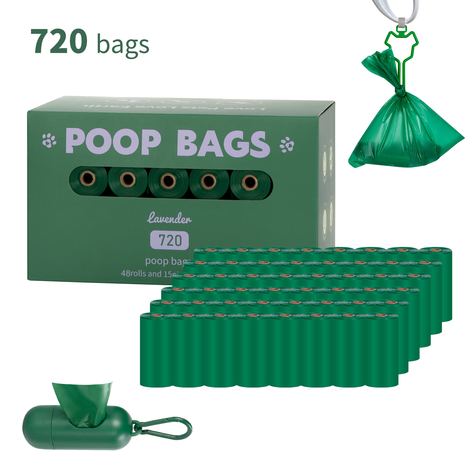 Nueva bolsa de mierda degradable ecológica para perros, bolsa de heces portátil, dispensador de clip de manos libres, bolsa de basura para mascotas