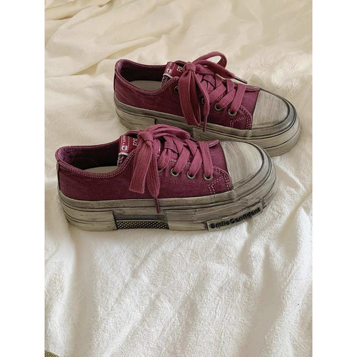 Women's 2025 New Summer White Canvas Shoes with Thick Bottom, Hong Style, Versatile Casual Retro Distressed Shoes