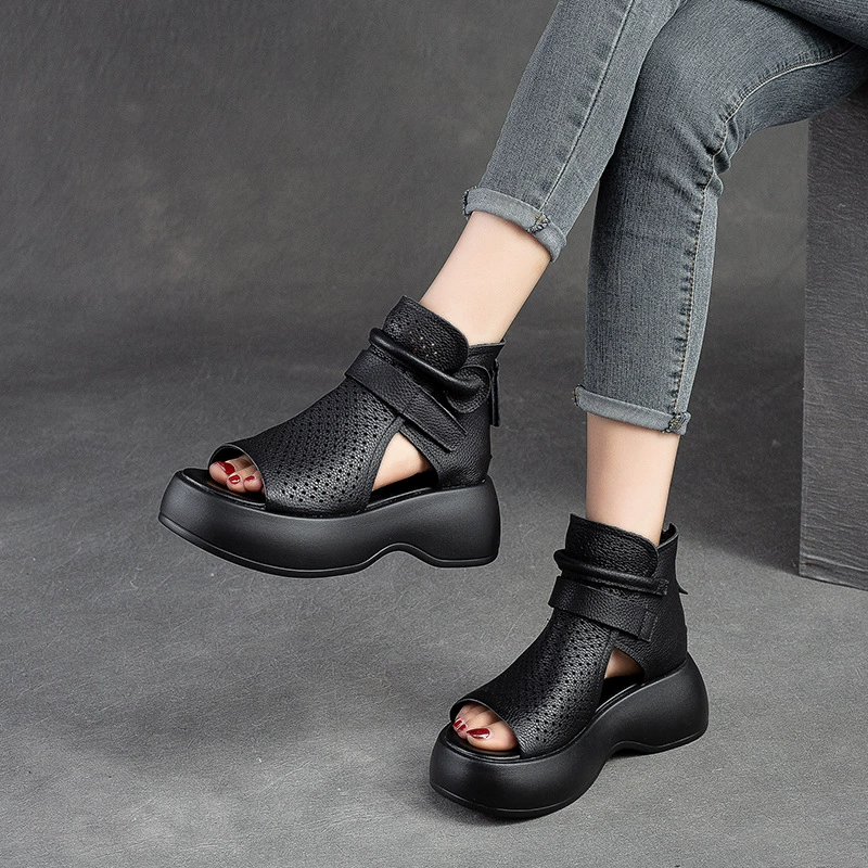 Summer breathable comfortable sandals platform with velcro