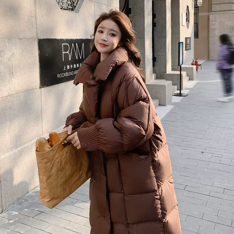 2025年冬季新款长款过膝保暖棉服时尚洋气翻领轻奢棉衣外套