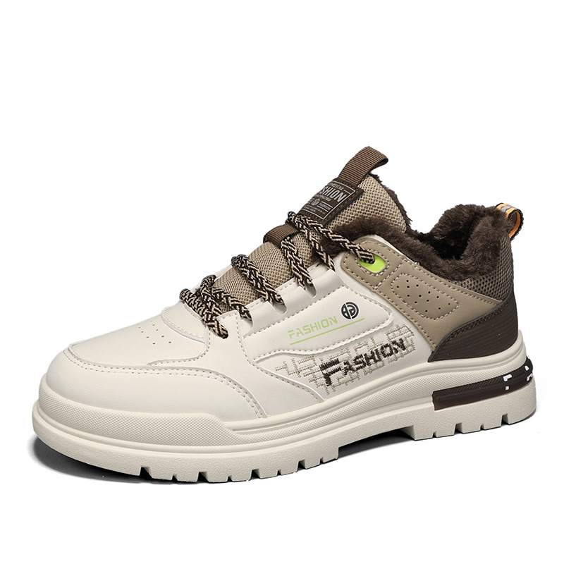 Invierno nuevo estilo más terciopelo zapatos deportivos de corte bajo de cuero cálido suela gruesa realza zapatos casuales de hombre con cordones a juego de color retro