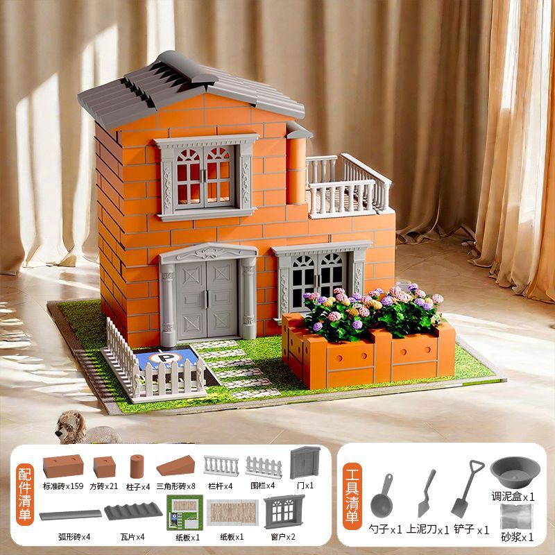 DIY hecha a mano albañil ladrillo construyendo casa para niños simulación de construcción de cemento construyendo mini casa juguetes