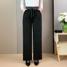 一件代发春夏抽绳阔腿裤女高腰显瘦4XL大码妈妈装垂感直筒裤女