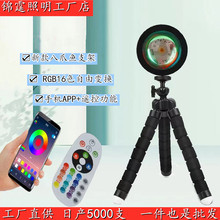 夕阳网红日落地氛围灯APP+遥控USB补光投影台灯八爪鱼三脚架跨境