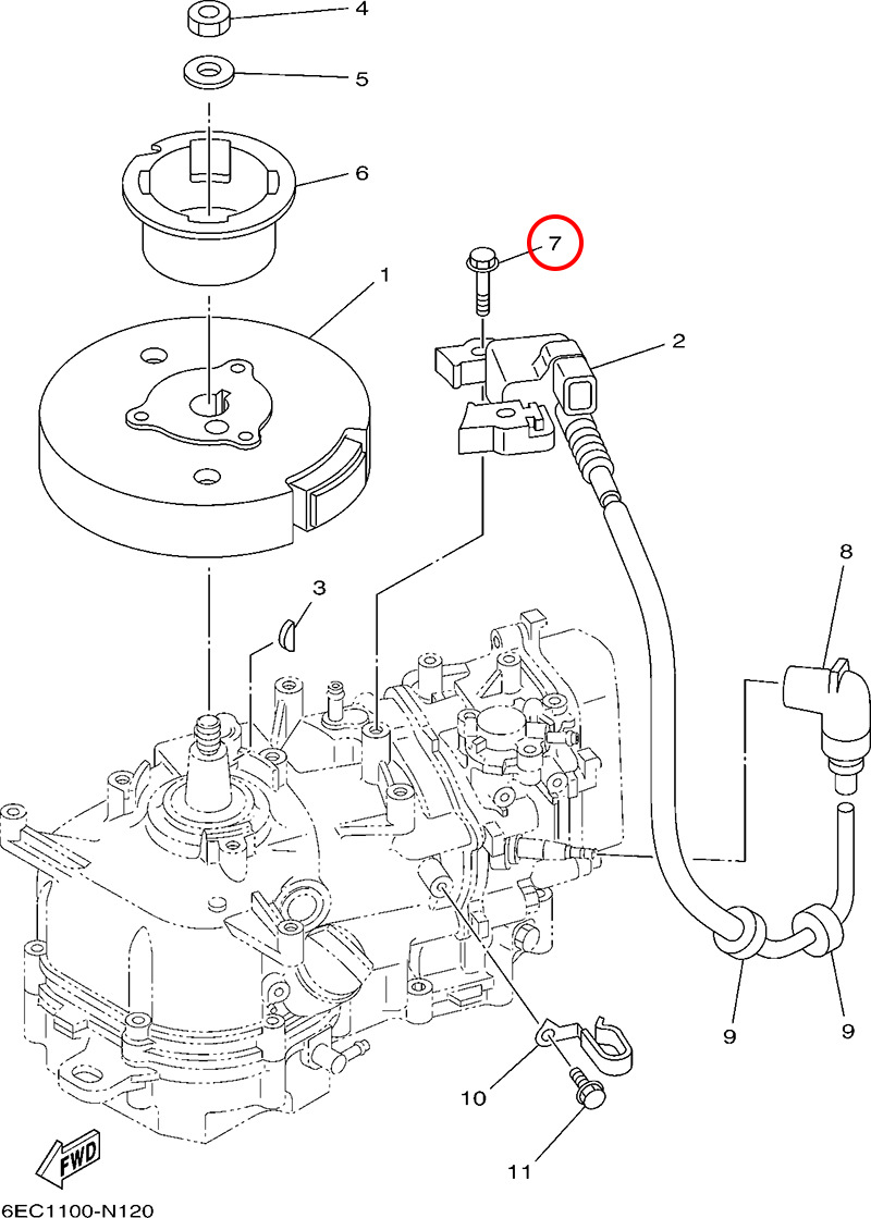 7)翟墨DEMONS舷外机船外挂机橡皮艇六角法兰面螺栓90105-06037