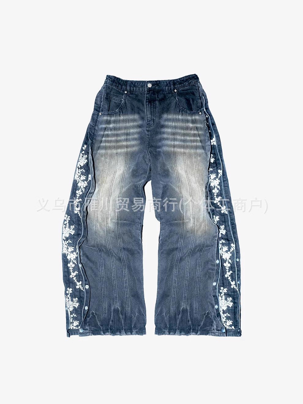 Europa y Estados Unidos bordados transfronterizos jeans masculinos retro diseño de la calle con cremallera bordado pantalones largos de piernas largas