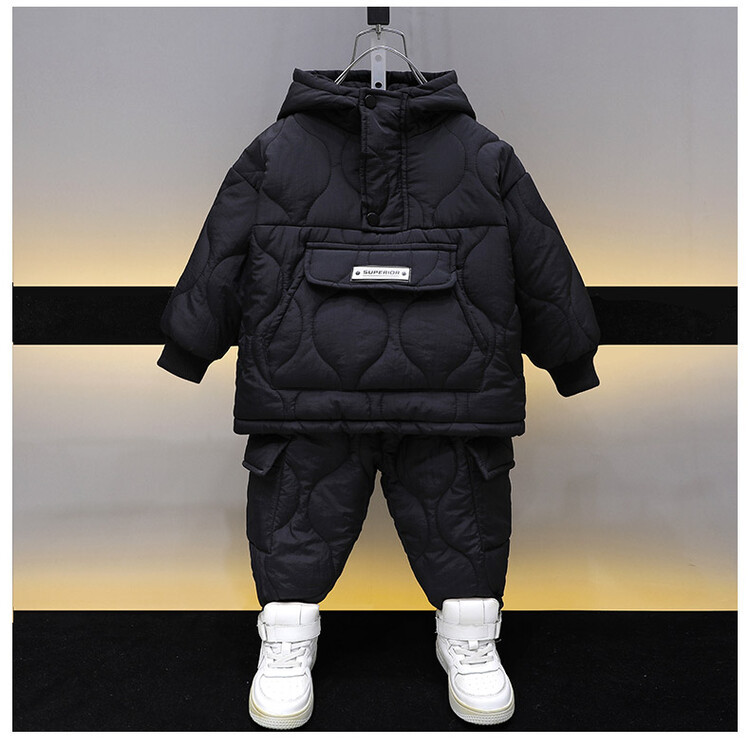 Jungen Clip 2024 Neue Kinder Einfarbig Verdickt Zwei Stück Set Baby Winter Baumwolle Mantel Mode_voghion.com