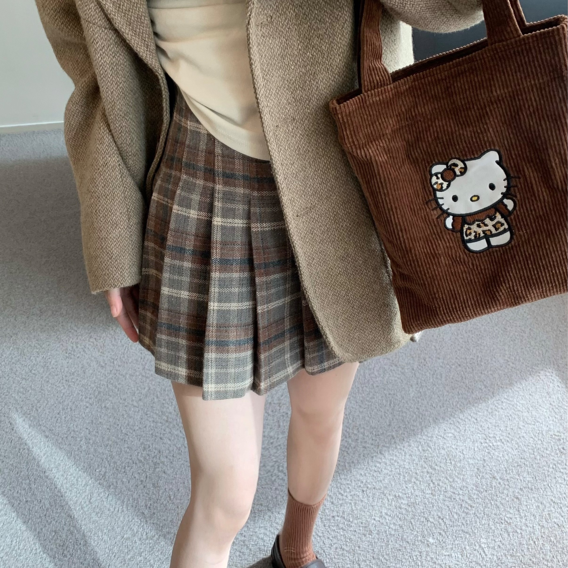 实拍～复古格子半身裙女装设计感A字百褶裙 2024年秋冬季新款
