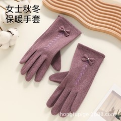 保暖手套女士加绒触屏防寒户外骑行电动车兔绒蝴蝶结秋冬季手套