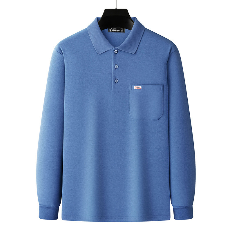 Papá de manga larga camiseta de los hombres de primavera y otoño casual polo camisa superior de algodón de la solapa fábrica de ropa al por mayor