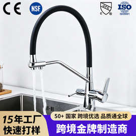 外贸三合一厨房净水龙头黄铜可旋转抽拉式水槽冷热直饮水两用龙头