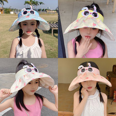 新款兔耳朵眼鏡兒童帽子空頂大沿貝殼帽時尚發箍寬檐銀膠防曬帽