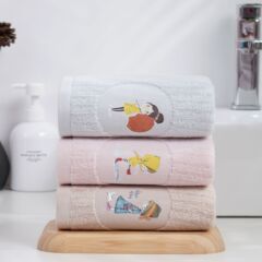 一件代發直播貨源20支小清新燙花卡通純棉毛巾提花素色斷檔面 80g