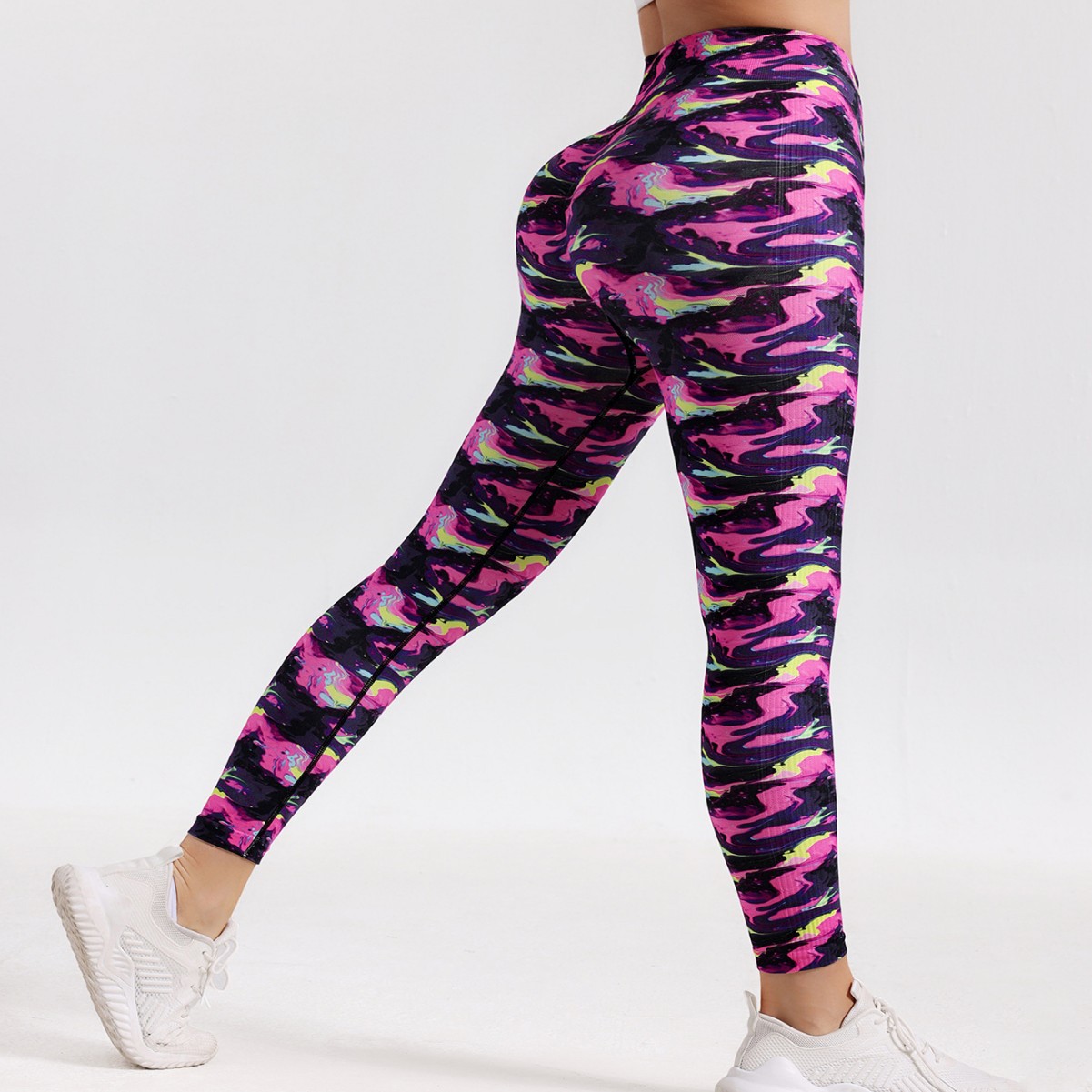 Pantalones de yoga con estampado digital sin costuras para mujer, correr al aire libre, fitness, deportes, levantamiento de caderas, pantalones delgados de cintura alta