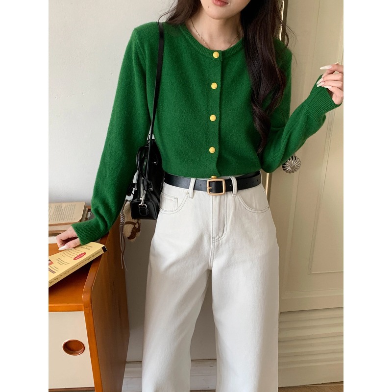 3th Morning 千金氛围感 温柔复古小金扣圆领针织开衫ZY3453