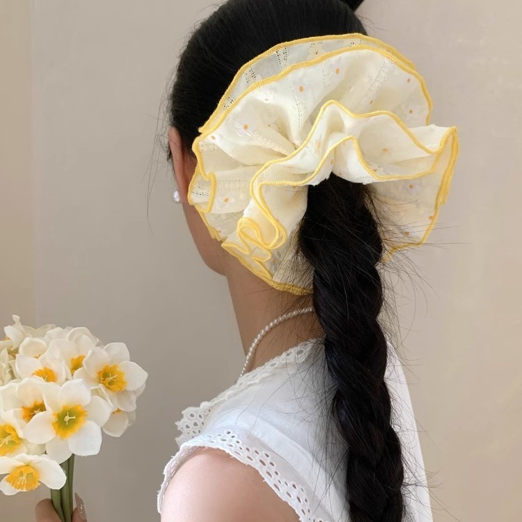 田园风黄色雏菊花朵大肠发圈甜美扎头发丸子头发绳低马尾头绳皮筋|undefined