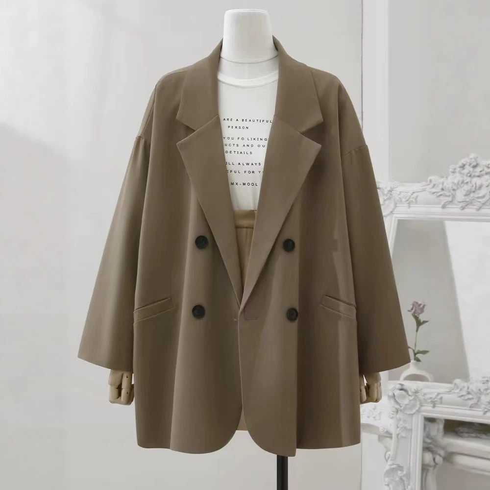 Spring and autumn Korean-style oversized casual blazer, mid-length, for female students, with a Hong Kong-inspired loose-fitting design