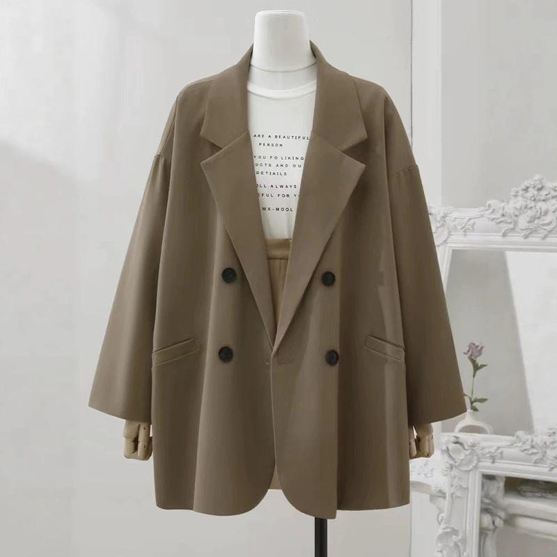 Spring and autumn Korean-style oversized casual blazer, mid-length, for female students, with a Hong Kong-inspired loose-fitting design