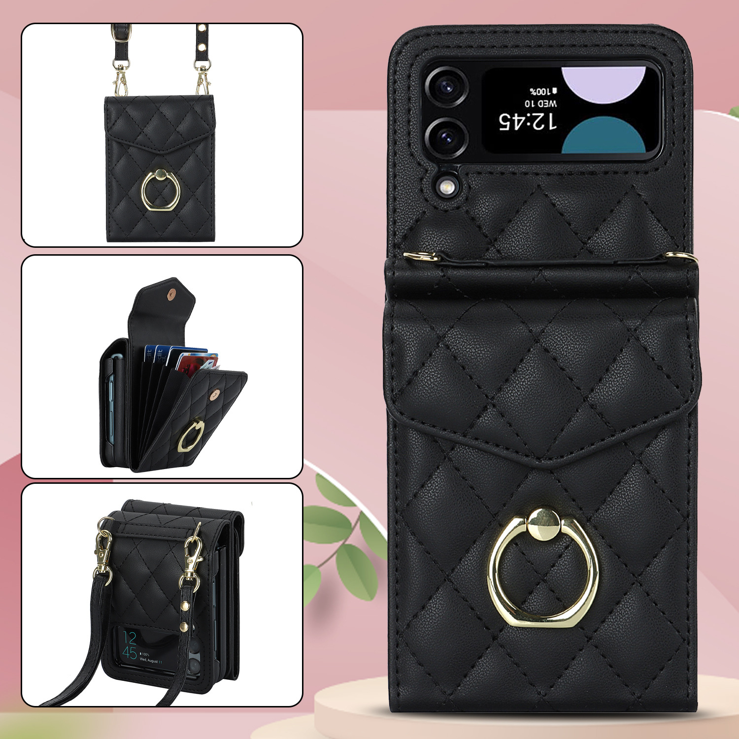 Samsung Flip6 Crossbody Phone Case With Ring And Wallet Cover_voghion.com